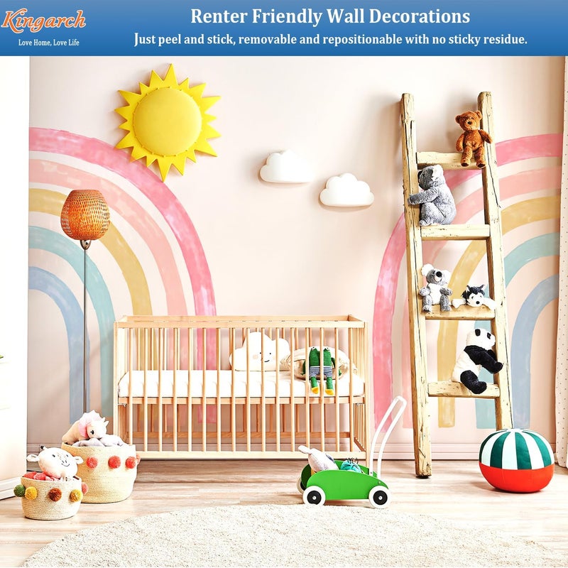 Kingarch Large Watercolor Rainbow Wall Decals, Colorful Peel and Stick Fabric Nursery Wall Decor, Removable Home Room Wall Decor Murals Stickers for Kids Girls Toddler Bedroom Living Room Playroom - Image 4